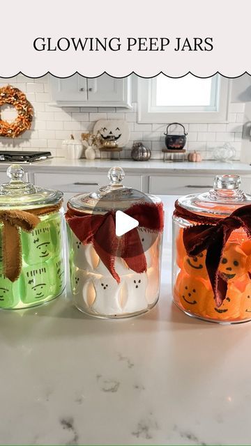 Kelsi Savage on Instagram: "👻 Glowy Peeps Jars 👻⁣
⁣
Comment PEEPS and I’ll send you these jars and twinkle lights I use for these adorable light up peeps jars!! 🎃I finally spotted Halloween peeps at the store and look how cute they are in these light up jars! Just add some twinkle lights to your inside cup, secure with tape and then add your peeps!! ⁣
.⁣
.⁣
.⁣
.⁣
#halloween #diyhalloween #halloweendiy #halloweendecor #halloweendecorations #halloweendecoration #spookyseason #spookyszn" Halloween Peeps Ideas, Peeps Halloween, Light Up Jars, Halloween Peeps, Halloween Party Planning, Marshmallow Peeps, Halloween Sweets, Planning Inspiration, At The Store