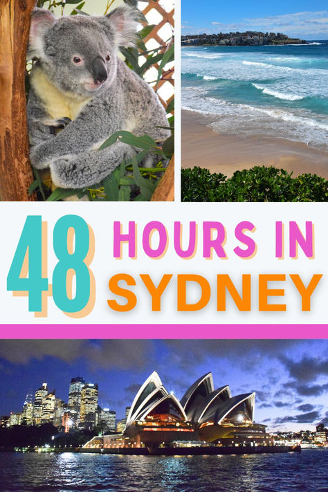 Images of a koala in a tree, a beach in Sydney and the Sydney Opera House at night. Text reads 48 hours in Sydney. What To Do In Sydney Australia, Sydney Restaurants, Bondi Beach, Best Places To Visit, Australia Travel, Sydney Australia, Plan Your Trip, Vacation Trips, Cool Places To Visit