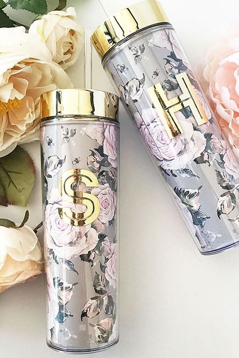 Personalized Rose Garden Tumblers Style EB3113RSG, Grey Bridesmaid Gifts From Bride, Bridal Party Tumblers, Best Bridesmaid Gifts, Bridesmaid Diy, Engraved Flasks, Monogram Tumbler, Floral Bridesmaid, Gold Vinyl, Bridesmaid Proposal Box