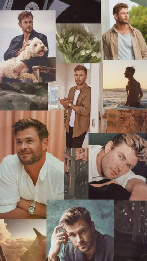 Chris Hemsworth Aesthetic Wallpaper, Chris Hemsworth Collage, Chris Hemsworth Aesthetic, Chris Hemsworth Wallpaper, Chris Evans Chris Hemsworth, Aesthetic Celebrities, Chris Hemsworth Thor, Thor Odinson, Hottest Guys