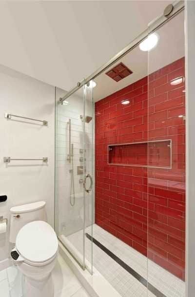 23 Red Tile Design Ideas For Your Kitchen & Bath | Sebring Design Build Red Tile Floor, Red Backsplash, Tile Design Ideas, Blue Bathroom Tile, Red Floor, Contemporary Bathroom Designs, Red Tiles, Bathroom Red, Floor Remodel