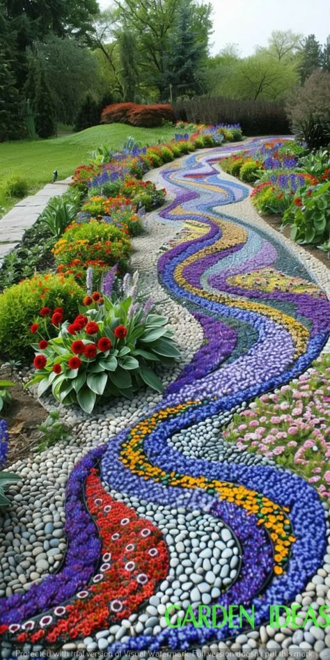 Pebbles Pathway, Pretty Garden Ideas, Unique Landscaping, Flower Bed Designs, Beautiful Home Gardens, Garden Makeover, Most Beautiful Gardens, Outdoor Gardens Design, Beautiful Flowers Garden