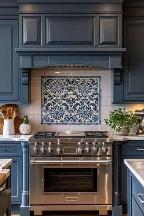 31 Unbelievable Ceramic Backsplash Ideas From Around The World – A Must-See For Every Homeowner Wood Cabinets With Blue Backsplash, Backsplash Behind Stove Ideas, Behind Stove Backsplash, Hacienda Style Kitchen, Mexican Style Kitchens, Decorative Tile Backsplash, Rustic Backsplash, Ceramic Tile Backsplash, Backsplash Patterns