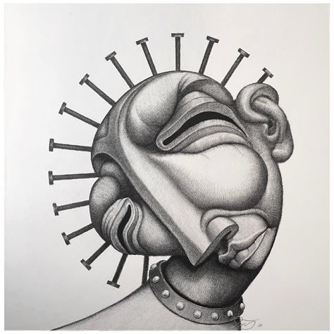 Charcoal on paper mounted on wood panel, titled: 2020; Panel 48" x 48" x 1.5" deep. Signed Pierre Fortin and dated 2020 on the front and back of the canvas. Pierre Fortin a Conceptual Artist Fine Artist, born in Montreal, Quebec. Fortin's career spans over 30 years designing and creating for a wide range of nationally and internationally recognized corporations, magazines and publishers. His work has been featured in Catapult Magazine, American Illustration and Communication Arts. Fortin's worked in the video game and theme park industry. His work included mural creation for Universal Studios to being commissioned by Sports Illustrated, The Atlantic Monthly, Forbes, Business Week and Time magazine... He has also created designs of sculptures and props for the Beijing Cube Water Park. The w Charcoal Painting, Figurative Abstract, American Illustration, Abstract Face Art, Conceptual Artist, Communication Art, Montreal Quebec, Fine Artist, Pigeon Forge