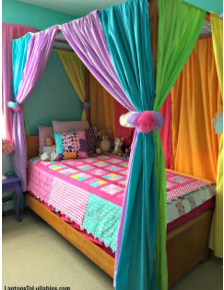 Diy Canopy Bed, Girls Bed Canopy, Rainbow Curtains, Canopy Bed Diy, Canopy Bed Curtains, Girls Bed, Diy Room Decor For Teens, Diy Canopy, Rainbow Room