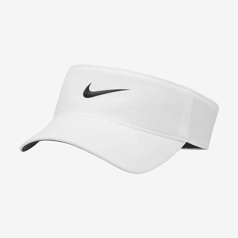 Nike Dri-FIT Ace Swoosh Visor Nike Visor, Gym Bag Essentials, Skateboard Helmet, Custom Sportswear, Nike Hat, Outdoor Workouts, Nike Golf, Golf Outfit, Adjustable Hat