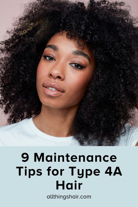 If you’ve just discovered you have type 4A hair and want to know how to care of it, keep scrolling to see all the healthy hair habits you should follow now, for the best 4A curls ever. #4ahair #type4ahair #type4a #naturalhair 4 A Hair Type, Natural Curly Fro For Black Women, Type 4a Hairstyles, Hairstyles For 3c Natural Hair, Type 4a Hair, 4a Curly Hairstyles, 3c Curly Hairstyles, 4a Curly Hair, 4a Curls