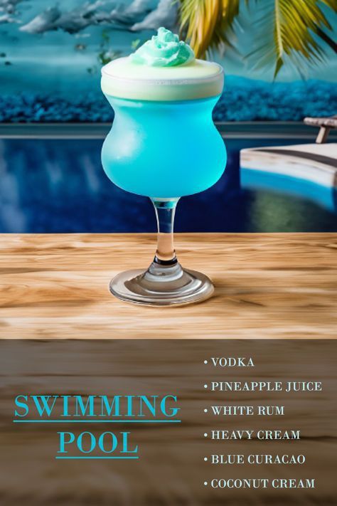 Swimming Pool Cocktail, Vodka And Pineapple Juice, Bartender Drinks Recipes, Desert Drinks, Fun Drinks Alcohol, Summer Drinks Alcohol, Alcohol Beverages, Cocktail Drinks Alcoholic, Mixed Drinks Alcohol