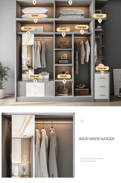 Wardrobe storage large capacity fashion wardrobe double hanging assembly cabinet reinforcement sliding wooden closet furniture|Wardrobes| - AliExpress Wardrobe Compartment Design, Wardrobe Compartment Ideas, Wardrobe Design Bedroom Measurement, Almirah Designs Wardrobes, 3 Part Almirah Designs, Modular Wardrobe Internal Design, Wardrobe Dimensions Metric, Wooden Almirah Design Inside, Latest Wardrobe Designs