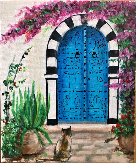 Sidi Bou Said Tunisia, Lemon Artwork, Printable Islamic Art, Sidi Bou Said, Abc Art, Door Art, Moroccan Art, Muse Art, Arabic Art