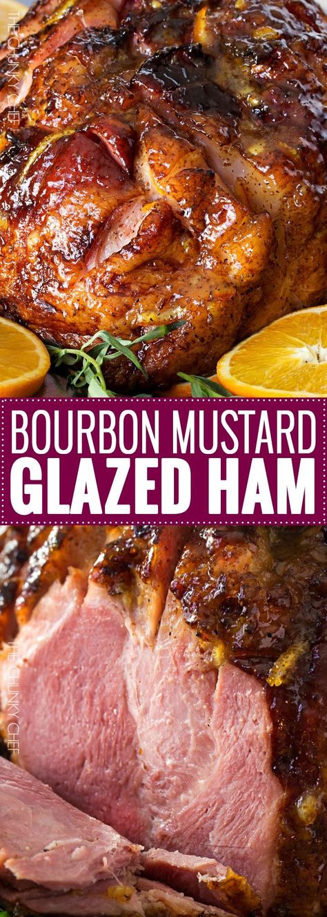 Bourbon Mustard Orange Glazed Ham | Sticky, sweet, tangy, and full of flavor... this bourbon mustard and orange glazed ham is one that you'll be happy to have as the star of your holiday meal! | http://thechunkychef.com Bourbon Glazed Ham, Orange Glazed Ham, Maple Glazed Ham, Honey Bourbon, Roasted Ham, Ham Glaze Recipe, Easter Ham, Carne Guisada, Glazed Ham