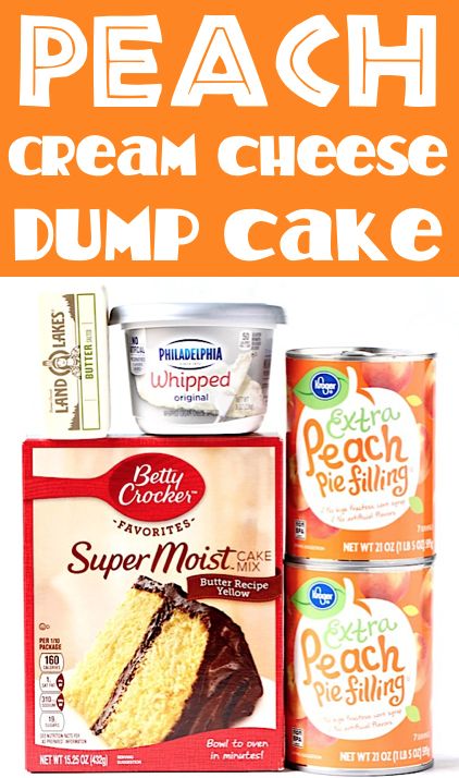 Peach Dump Cake Recipes - Easy Cheesecake Cobbler! Get ready to enjoy your favorite combination of peaches and cream in a dump cake! It’s surprisingly easy to make this peach cheesecake cobbler, and trust me… it never fails to please my family and friends! Go grab the recipe and give it a try! Peach Dump Cake With Cream Cheese, Peach Jello Dump Cake, Texas Cobbler Dump Cake, Easy Peach Cheesecake Recipes, Peach Cheesecake Dump Cake, Peaches And Cream Dump Cake, Peach Box Cake Recipes, Apple Dump Cake With Cream Cheese, Peach Cobbler Made With Cake Mix Topping