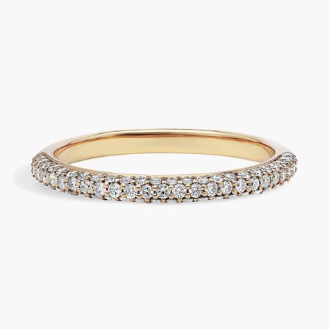 This delicately crafted wedding ring features three rows of micropavé set diamonds for eye-catching brilliance. Pave Diamond Wedding Bands, Pave Wedding Bands, Half Eternity Wedding Band, Yellow Gold Wedding Ring, Detailed Ring, 18k Yellow Gold Ring, Diamond Wedding Ring, Gold Wedding Rings, Gold Wedding Band