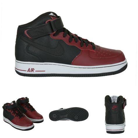 The latest styles by NIKE 👍 Nike Air Force 1 Mid ´07 High-Top Sneaker dark red & black ➡  http://www.hoodboyz.co.uk/product/p161775_nike-air-force-1-mid-07-high-top-sneaker-dark-red-black.html Nike Air Force 1 Mid 07 Team Red, Airforce 1 Mid, Nike Air Force Mid, Red High Tops, Nike Air Force 1 Mid, Air Force 1 Mid, Nike Airforce 1, Air Force 1 High, Nike Force