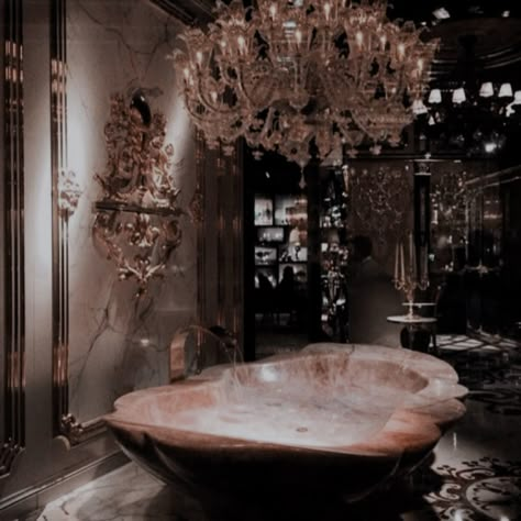 Big Bath Aesthetic, Dark Castle Bathroom, Vampire Bathroom Aesthetic, Fancy Bathtubs, Dark Bathtub, Giant Bathtub, Medieval Bathroom, Knightcore Aesthetic, Dream Tub