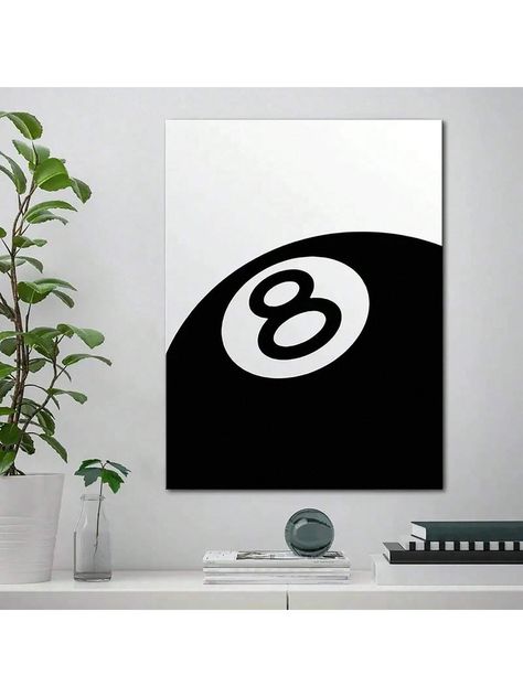 1pc/set, Billiards Club - Black And White Number 8 Ball PosterCreativedea Art PosterWall Art,Wall Decor, Canvas Art, Wall Art Living RoomPosters Bedroom Painting No Framed.I discovered amazing products on SHEIN.com, come check them out! 8 Ball Painting, Alt Room Decor, Haloween Decor, Boy Room Wall Decor, Bedroom Painting, Canvas Letters, Velvet Wallpaper, Creative Wall Art, Wall Decor Canvas