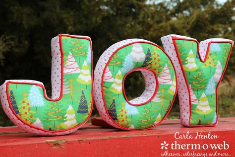 Joy letter pillows 4 by Carla at Creatin' in the Sticks for Thermoweb using HeatnBond interfacing and fleece Joy Letters Christmas, Pine Cone Trees, Sewn Gifts, Joy Letters, Letters Christmas, Cute Christmas Ideas, Embroidery Designs Ideas, Letter Pillows, Learning To Embroider