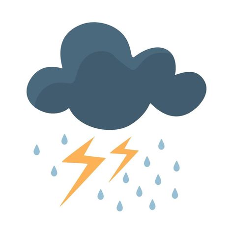 Dark clouds with rainfall and thunder flash Thunder Clouds Drawing, Dark Clouds Drawing, Thunder Animation, Thunder Cartoon, Thunder Drawing, Rain And Thunder, Cartoon Cake, Black Clouds, Dark Clouds