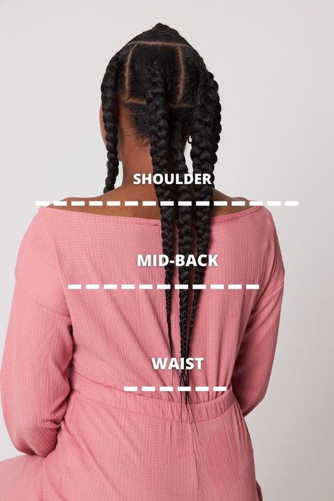 Knotless Braids Size Chart, Braids Size Chart, Knotless Braids Length Chart, Braids Length Chart, Knotless Braids Length, Jumbo Knotless Box Braids, Large Knotless Braids, Braids Length, Medium Knotless Braids