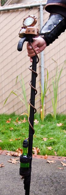 Steampunk Cane : Sew Creative: Steampunk, a truly cool aesthetic Steampunk Props Diy, Steampunk Walking Stick, Steampunk Cane, Steampunk Engineer, Sewing Stitches By Hand, Steampunk Cogs, Dieselpunk Fashion, Steampunk Party, Steampunk Gadgets