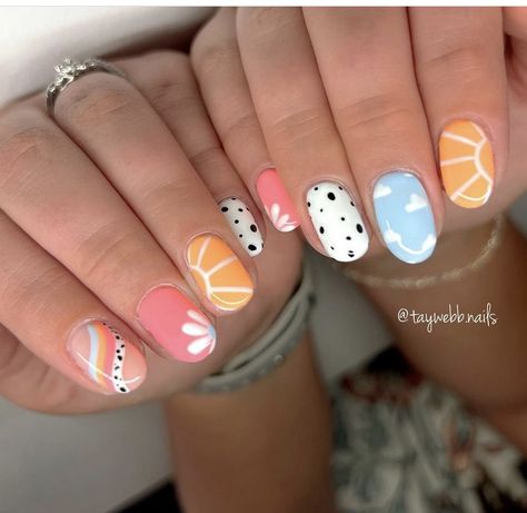 Church Camp Nail Ideas, Carribean Nails Summer, Bright Western Nails, Neutral Beach Nails, Back To School Nails For Teachers, Simple Easy Nail Designs, Palm Springs Nails, Teacher Nails Designs, Popsicle Nails