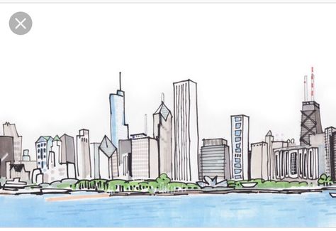 Chicago Skyline Drawing, Chicago Sketch, Chicago Drawing, Chicago Skyline Silhouette, Town Drawing, Skyline Drawing, City Of Chicago, Skyline Painting, Chi Town