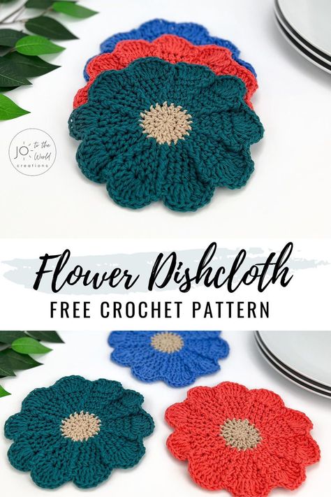 Crochet Circle Dishcloth Pattern, Crochet Flower Dishcloth, Crochet Flower Trivet, Flower Dishcloth Crochet Pattern, Crochet Kitchen Set Free Pattern, Crochet Potholders Easy, Potholders Crochet Free, Crochet Trinket Dish Free Pattern, Crochet Dishrags