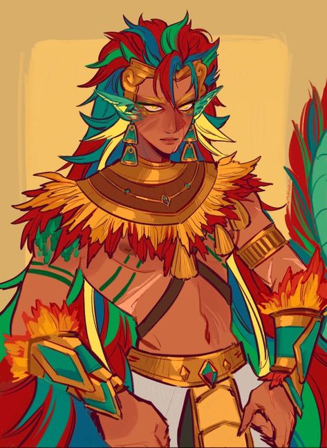 Quetzalcoatl Character Design, Egyptian Fanart, Incan Gods, Aztec Character Design, Aztec Oc, Aztec Clothes, Egyptian Oc, God Character Design, Mexican Gods