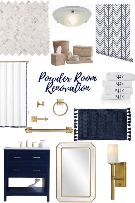 Blue Powder Room Ideas, Bathroom Vanity Decor Ideas, Vanity Decor Ideas, Navy Blue Bathroom Decor, Blue Powder Room, Serena And Lily Wallpaper, Navy Bathroom Decor, Ideas For Interior Design, Navy Blue Bathrooms