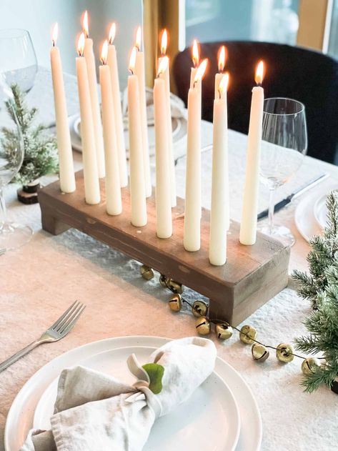 Taper Candle Decor, Diy Wooden Candle Holders, Diy Taper Candle Holders, Wooden Taper Candle Holders, Diy Taper Candles, Candle Stands Decor, Taper Candle Centerpiece, Diy Candle Stick Holder, Christmas Candle Holders Diy