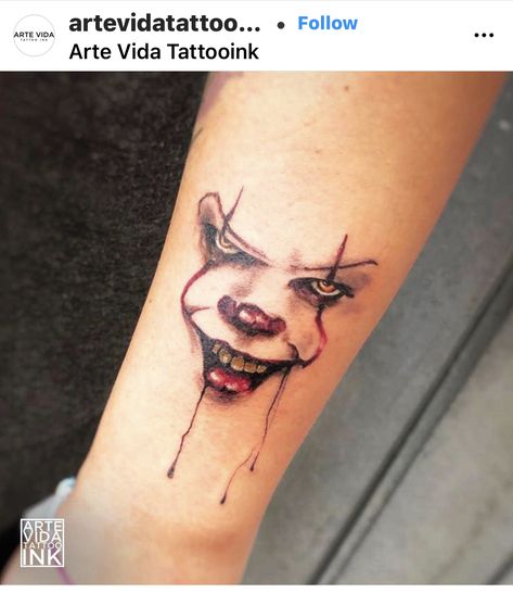 Cute Pennywise Tattoo, Penny Wise Tattoo Design, It The Clown Tattoo, Original Pennywise Tattoo, It Tattoo Stephen King, It Tattoo Pennywise, It Tattoo Ideas, Pennywise Tattoos, Penny Wise Tattoo