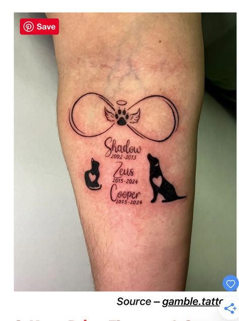 Tattoos Pets Memorial, Cat Memorial Tattoo Ideas, Tattoo Ideas For Pets, Dog Tattoo Ideas Memorial, Cat And Dog Tattoo, Heaven Tattoo, Pet Memorial Tattoo, Puppy Tattoo, Memorial Tattoo Ideas