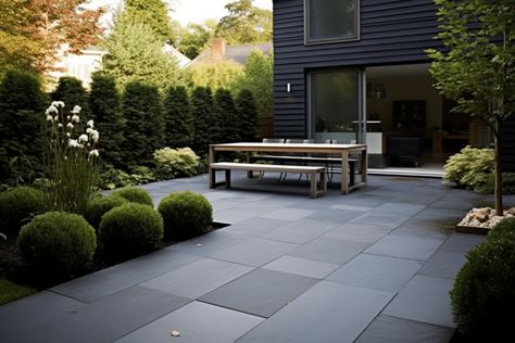 23 Bluestone Patio ideas: Landscape Design Photos Modern Bluestone Patio, Dark Pavers Patio, Pennsylvania Bluestone Patio, Thermal Bluestone Patio, Slate Patio Ideas, Bluestone Patio Ideas, Modern Backyard Patio, Concrete Slab Patio, Blue Stone Patio