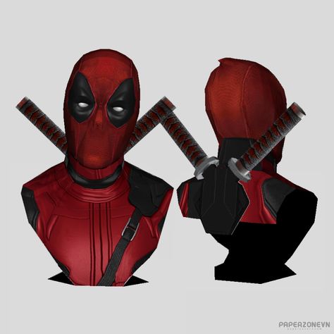 Deadpool bust papercraft Height: 450 x Width: 337 x Depth: 282mm Deadpool Mask Template, Deadpool Without Mask Wade Wilson, Revoltech Deadpool, Deadpool Figure, Deadpool Action Figures Toys, Kirigami, Marvel Universe, Deadpool, Universe