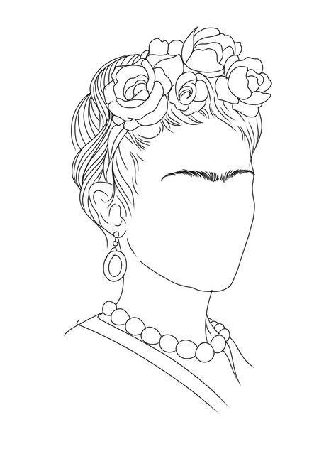 Freida Kahlo Embroidery, Frida Line Art, Frida Kahlo Embroidery Pattern, Frida Kahlo Drawing Simple, Frida Kahlo Crafts, Frida Drawing, Frida Kahlo Line Art, Frida Kahlo Embroidery, Frida Kahlo Drawing