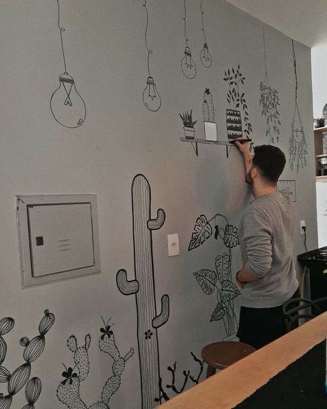 Rejected By Family, Doodle Wall, Wall Drawings, Diy Wall Painting, Art Skills, Wall Drawing, Old Fashioned Cocktail, Freelance Graphic Design, Wall Paint