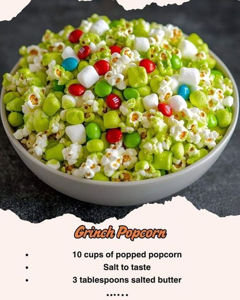 Grinch Everything (Grinch fans) | 💚Grinch Popcorn💚 | Facebook Grinch Popcorn Recipe, Grinch Snack, Grinch Popcorn, Popcorn Salt, Movie Night Food, Christmas Baking Recipes, Pop Popcorn, Night Food, Green Food