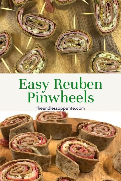 These easy reuben pinwheels are perfect for parties or as an appetizer. They're delicious and fun to eat! Make these easy reuben pinwheals today! Ruben Pinwheel Appetizers, Reuben Pinwheel Appetizers, Pastrami Pinwheels, Reuben Appetizer Parties Food, Mini Reuben Bites, Reuben Pinwheels, Mini Rueben Sandwiches Appetizers, Mini Reuben Appetizers, Appetizer Wraps