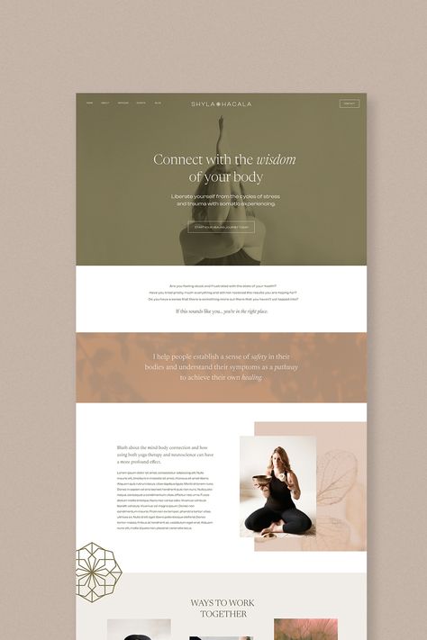 #allisonbaileydesign Discover tranquility and balance with our minimalistic website design for a yoga therapist. A spacious layout complemented by a warm color palette and nature-inspired imagery create an online environment that is calming and welcoming. | #yogatherapistwebsite #minimalisticwebsite #minimalisticdesign #wellnessbranding #yogatherapy #healingjourney #balance #harmony #squarespacewebsite #squarespacedesigner #yogawebsite Wellness Website Design, Minimalistic Website Design, Minimalistic Website, Flower Meditation, Therapist Website, Luxury Massage, Minimal Website Design, Beautiful Website Design, Wellness Website