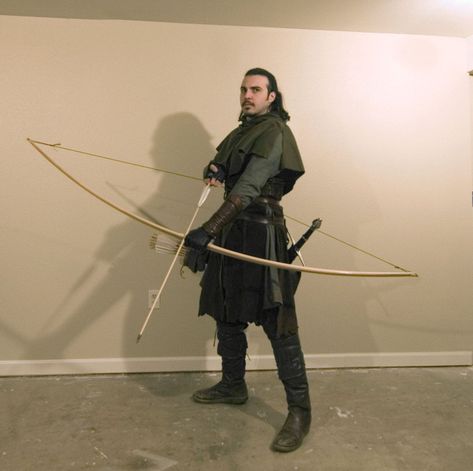 Archer Pose Reference Male, Holding Crossbow Reference, Bow Pose Reference, Woodsman Costume, Archer Pose Reference, Bow And Arrow Poses Reference, Archer Reference, Fantasy Pose Reference, Bow Poses