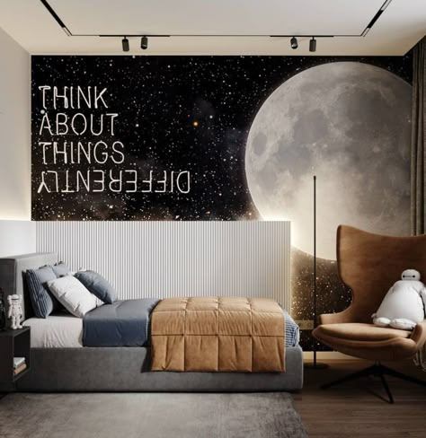 Modern Eclectic Decor Bedroom, Space Bedroom Boys, Teenager Bedroom Design, Teenager Bedroom Boy, Teenage Boy Room, Luxury Bedroom Decor, Orac Decor, Bedroom Wall Designs, Teen Boy Bedroom