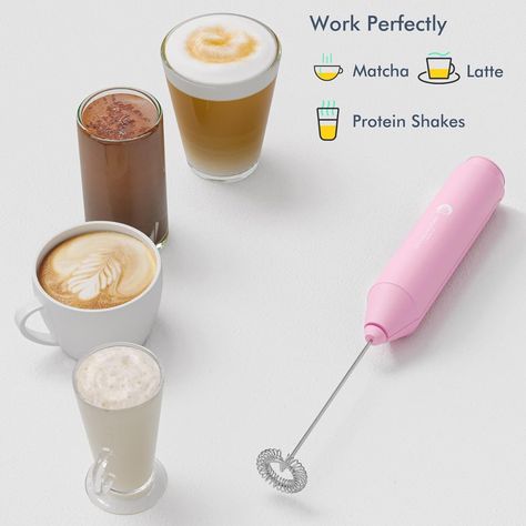 Powerful Milk Frother Handheld Foam Maker, Mini Whisk Drink Mixer for Coffee, Cappuccino, Latte, Matcha, Hot Chocolate, With Stand, Pink Amazon Affiliate Matcha Hot Chocolate, Coffee Keto, Teddy Bear Puppies, Coffee Cappuccino, Electric Milk Frother, Keto Coffee, Bulletproof Coffee, Drink Mixer, Frothing Milk