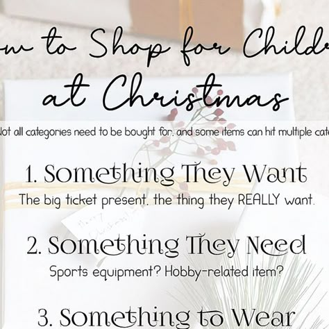 Stephanie Cavin | Homeschooler on Instagram: "🎄 Simplifying Christmas Shopping for Your Kids 🎄

Feeling overwhelmed by all the “must-have” gift lists? Try this simple, thoughtful approach to holiday shopping that covers all the bases – without overloading on “stuff.” Here’s the magic formula:

	1.	Something They Want 🎁
Let them choose something they’ve been dreaming of. Big or small, this is the gift that brings the sparkle and joy!
	2.	Something They Need 🧦
Practical gifts can be just as exciting! Think new school supplies, a cozy blanket, or anything that adds value to their daily life.
	3.	Something to Read 📚
A book (or series!) that lights up their imagination or teaches them something new. You’re planting seeds of learning with every turn of the page!
	4.	Something to Do 🎨
Wheth Christmas Something They Need, List Poem, Simplify Christmas, Kids Christmas List, Practical Christmas Gift, Christmas Shopping List, Something To Read, Christmas Note, Matching Pjs