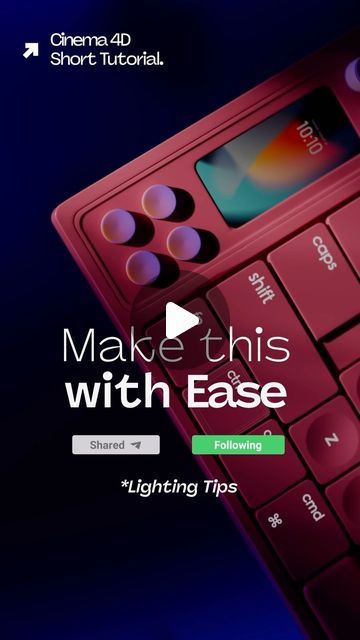 Mohammed Jabbar on Instagram: "Make this with Ease! *Lighting Tips. Cinema 4D Short Tutorial.  Keyboard model by @hloshak   #Cinema4DTutorial #MotionGraphics #3DAnimation #artbyallan #LearnCinema4D #CreativeDesign #GraphicDesign #C4DShortTutorial #DesignInspiration #Cinema4DQuickTips #DigitalArt #VisualEffects #Cinema4DAnimation #DesignTutorial #3DModeling #Cinema4DCommunity #MotionDesign #C4DExplained #TutorialTime #Cinema4DTricks #ArtisticCreation #DesignHacks #DesignTutorial #Cinema4DHowTo #C4DForBeginners #3DDesign #Cinema4DWorkflow #CreativeLearning #VisualStorytelling #CGI  #Cinema4DShorts" Cinema 4d Animation, 4d Animation, Cinema 4d Tutorial, Lighting Tips, Shorts Tutorial, 3d Motion, Motion Design Animation, Design Animation, Creative Learning