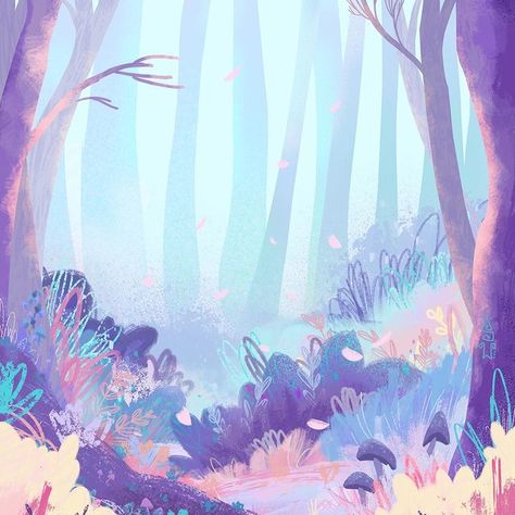 All Posts • Instagram Pastel Landscape Illustration, Cute Artwork Illustrations, Colorful Fantasy Art, Illustrative Backgrounds, Fantasy Forest Illustration, Background Inspo Art, Illustration Background Ideas, Background Reference Drawing, One Color Illustration