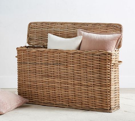 Aubrey Woven Oversized Narrow Rectangle Lidded Basket, Natural #affiliate Natural Pottery, Lidded Basket, Lidded Baskets, Folding Bicycle, Lid Storage, Stylish Storage Solutions, Large Baskets, Entryway Furniture, Wicker Basket