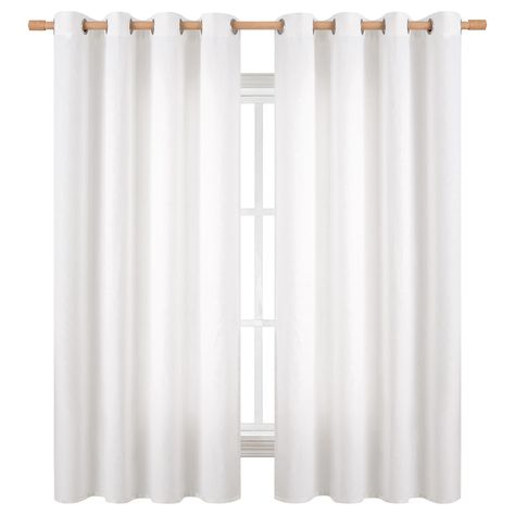 PRICES MAY VARY. Package Include: Linen like pure white curtains 63 inch long 2 panels. Each curtain panel measures 52 inches wide, combined width is 104 inches.Each curtain panel has 8 silver metal grommets on top. Fit rods less than 1.6 inch diameter. Easy to hang, and slide smoothly. Luxury Linen Textured: The window curtains adopt faux linen blended fabric, durable, primitive and natural effect make the panels more draped and wrinkle-free. These simple design linen curtains have aesthetic lo White Curtains Aesthetic, Natural Curtains, Room Revamp, Linen Drapery, Privacy Window, Curtain Length, Curtain Sizes, Drape Panel, Farmhouse Living Room