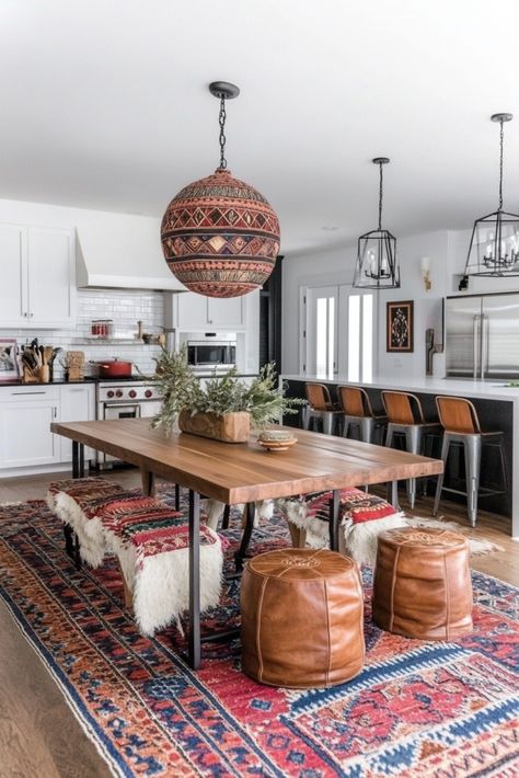 ✨ Modern Boho Dining: Ideas You Need to See Now! 😍 - Western Boho Dining Room, Hygge Dining Room, Kitchen And Dining Room Combo, Modern Boho Dining Room, Boho Dining Chairs, Scandinavian Dining Room, Boho Dining Room, Simple Table Settings, Dining Ideas