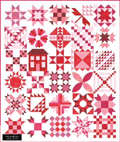 Stitch Pink - Archive | modafabrics.com Pink Quilt, Pink Grunge, Red And White Quilts, Quilt Block Patterns Free, Sampler Quilts, Country Quilts, Pink Quilts, Primitive Gatherings, Sampler Quilt