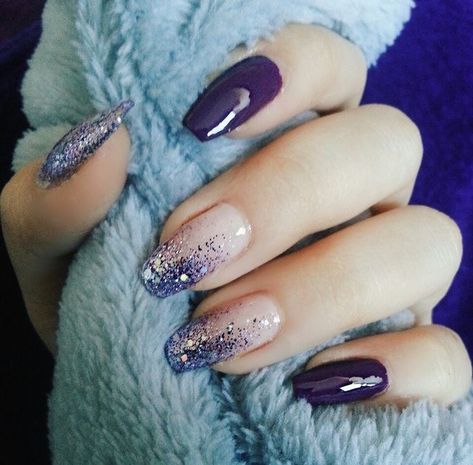 Ombre Nails Glitter, Purple Nail Designs, Nail Designs Glitter, Beautiful Nail Art, Fancy Nails, Purple Glitter, Nail Polishes, Purple Nails, Gorgeous Nails